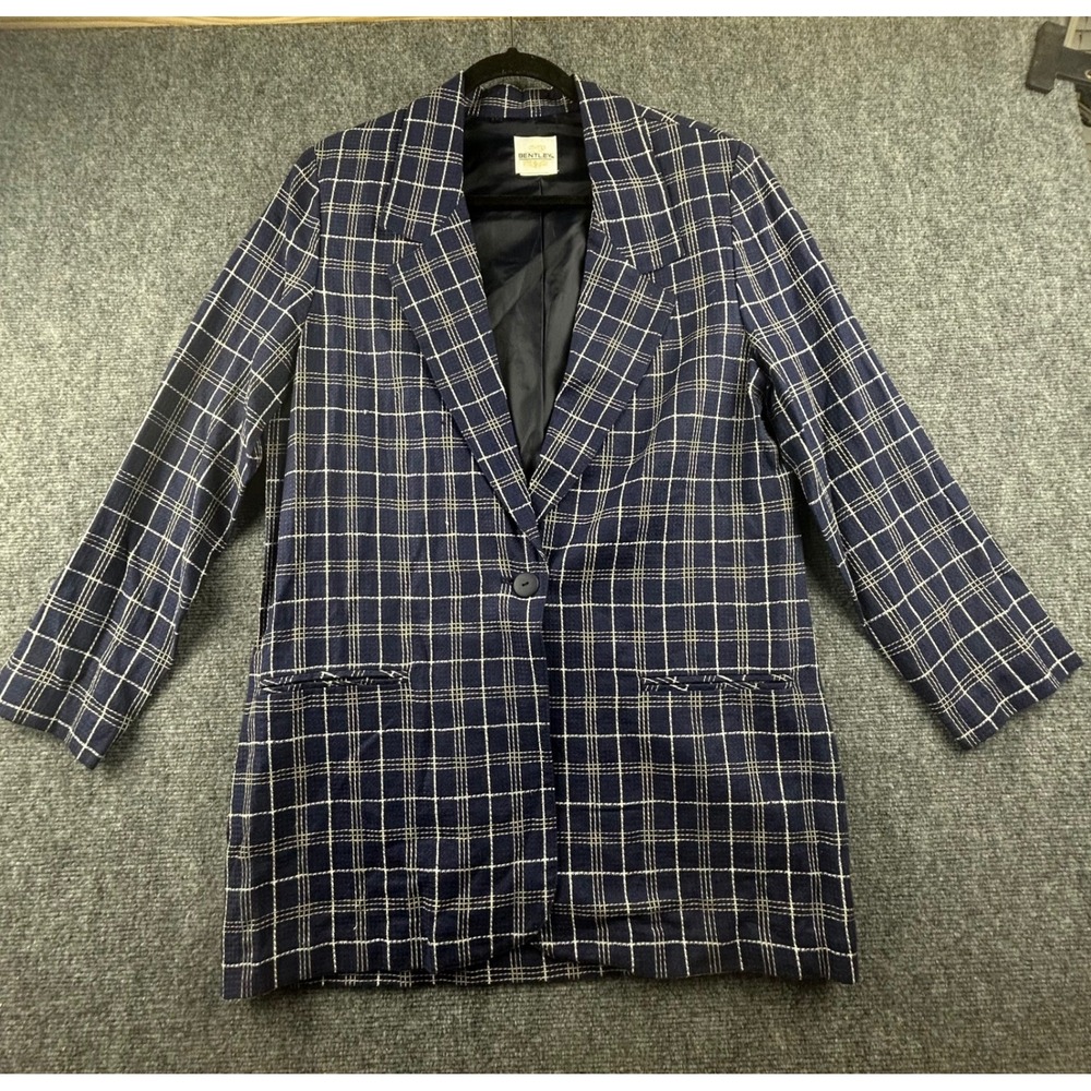 TR Bentley Navy Blue Windowpane Grid Blazer Single Button Lined Jacket